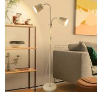 BURAKH Floor Lamp, Dual Heads Modern Design Floor Lighting, Tall Standing Lamp with 2 Adjustable Heads, Suitable for Living Room/Bedroom/Study Room/Office (White)