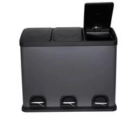 BURAKH Kitchen Bin, 45L Triple Compartment Recycling Pedal Bin - 3x15L Stainless Steel Rubbish Bin with Soft-Close Lids & Removable Inner (Metallic Dark Grey with Black Accents, 3x15L)