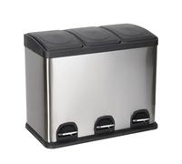 BURAKH Kitchen Bin, 45L Triple Recycling Bin Stainless Steel Pedal Waste Bin - 3x15L Kitchen Rubbish Separator with Removable Inner Buckets for Home & Office (Metallic Silver + Ink Black, 45L)