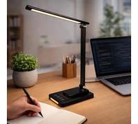 BURAKH LED Desk Lamp with Night Light, USB Charging Port, Dimmable Touch Control Table Lamp for Home Office, Eye-Caring Reading Light, Adjustable Brightness
