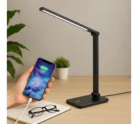 BURAKH LED Desk Table Lamp Dimmable Bedside Lamp with USB Charging Port Touch Control Daylight Lamp for Office, Bedside, Reading