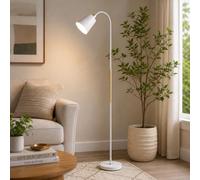BURAKH Modern Metal Floor Lamp with Adjustable Head - Tall Standing Reading Light for Living Room, Bedroom, Office, Study - Bright LED Compatible Task Lamp with Sturdy Base (White)