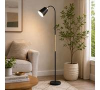 BURAKH Modern Metal Floor Lamp with Adjustable Head - Tall Standing Reading Light for Living Room, Bedroom, Office, Study - Bright LED Compatible Task Lamp with Sturdy Base (Black)