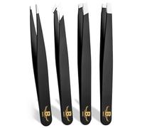 Burax Tweezers for Facial Hair Women Professional Stainless Steel Precision Tweezers for Women & Men (4 Pack Black)