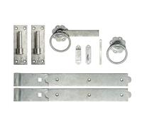 Burbage Iron Craft 18 Inch Single Gate Fittings Set Hook & Band Hinge, Latch - Galvanised in Silver Burbage Iron Craft Silver