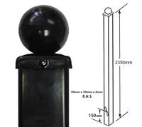 Burbage Iron Craft Sq. Ball Top Concrete-In Blank Post, Any Tall Gate L70 x W70 x H2350mm in Black Burbage Iron Craft Black