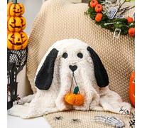 Burbell 11.8 Inch Halloween Dog Ghost Shaped Throw Pillow with Pumpkin Toy Ghost Plush Pillow Cute Spooky Stuffed Animal Soft Halloween Party Decoration for Couch Sofa Home Decor