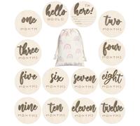 Burbell 3D Baby Milestone Wooden Circles Hello World Newborn Sign 7 Pack Double Sided Monthly Milestone Cards Sign Baby Announcement Sign for Newborn Shower Photo Props(Brown)