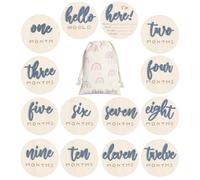 Burbell 3D Baby Milestone Wooden Circles Hello World Newborn Sign 7 Pack Double Sided Monthly Milestone Cards Sign Baby Announcement Sign for Newborn Shower Photo Props (Slate Blue)