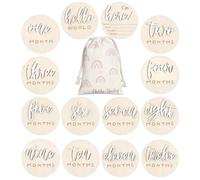 Burbell 3D Baby Milestone Wooden Circles Hello World Newborn Sign 7 Pack Double Sided Monthly Milestone Cards Sign Baby Announcement Sign for Newborn Shower Photo Props(White)