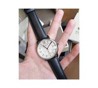 Burberry BU10000 Men's Watch - Black Leather Strap, Beige Dial, Silver Case