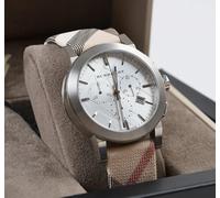 BURBERRY BU9357 MENS WATCH MULTICOLOUR LEATHER FABRIC STRAP WITH SILVER DIAL