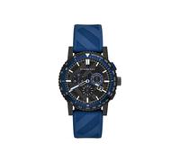 Burberry BU9807 The City Sport Chronograph - 42mm Black-Plated Case, Navy Check Rubber Strap, Blue and Black Aluminium Bezel, 50m Water Resistant