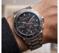 BURBERRY MENS WATCH STAINLESS STEEL SILVER STRAP WITH BLACK DIAL BU9380 GENUINE