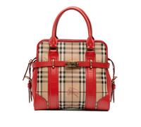 Burberry Preloved Leather Trim Handbag - Brown Satchel Brown One Size
