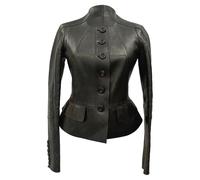 Burberry Preloved Prorsum Button-Down Peplum Jacket In Lamb Leather In Black Black