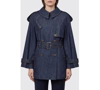 Burberry Short Double-Breasted Denim Trench Coat with Epaulettes - Size: 8 - female