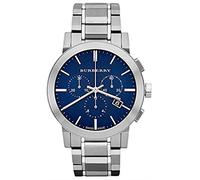 Burberry The City Swiss Luxury Unisex Men Women 42mm Round Stainless Steel Chronograph Watch Stainless Steel Band Blue Date Dial BU9363, blue, The City