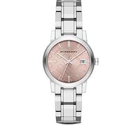 Burberry TOP LUXURY Watch Womens Girls The City Silver Stainless Steel Pink Textured Date Dial BU9124, Pink, Modern