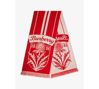 Burberry Womens Burberry Thistle Shield Football-Motif Wool Scarf Poppy Red