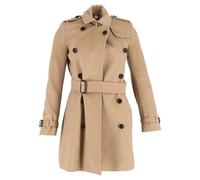 Burberry Women's Preloved Double-Breasted Belted Peacoat in Brown Wool in Light Brown | Size: 4