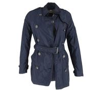 Burberry Women's Preloved Double-Breasted Belted Peacoat in Navy Blue Nylon | Size: 8