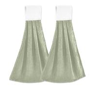 Burbuja Sage Green Solid Color Hanging Kitchen Towels Set of 2, Soft Absorbent Hand Towels with Loop, Microfiber Tie Towel for Bathroom Kitchen Decor