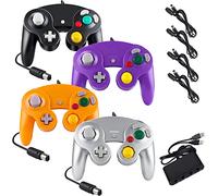 Burcica 4PCS Controllers for Gamecube, with 4 Extension Cables and 4-Port USB Adapter for Switch PC Wii U Console