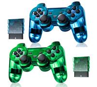 Burcica Wireless Controller for PS-2 Play 2 Double Vibration 2 - ClearBlue and ClearGreen