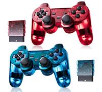 Burcica Wireless Controller for PS-2 Play 2 Double Vibration 2 - ClearBlue and ClearRed