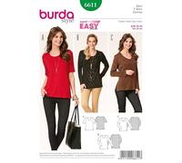 Burda Ladies' Tops Sewing Pattern 6611, Size 10-24, Multi-coloured