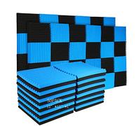 Burdurry 50 Pack Acoustic Panels Soundproof Studio Foam for Walls Sound Absorbing Panels Sound Insulation Panels Wedge for Home Studio Ceiling, 1" X 12" X 12" (Black&Blue)