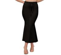 Bureaucrat Saree Shapewear Petticoat for Women Cotton Blended Lycra Body Shaper Peticoat, Long Under Skirt Dress for Saree,Stretchable Fishcut Innerwear for Ladies Saree in Party, Black, L