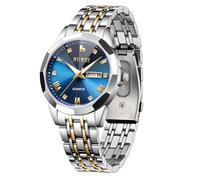 BUREI Herrenuhr Simulation Quarz Band Diamant Edelstahl Uhr Kalender Datum wasserdichte Luxus Business Freizeit Mode Uhr (Blue)