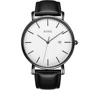 BUREI Men Watches Fashion Minimalist Analog Calendar Quartz Waterproof Watches for Men Women Student., White black