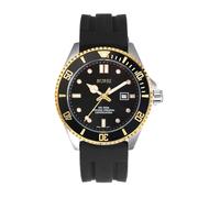 BUREI Men's Dive Watch, 200M Waterproof Analog Quartz Stainless Steel Fashion Classic Work Business Dress Wrist Watch for Men with Auto Date, Gold-Black, Product Style: Sleek & versatile, perfect for