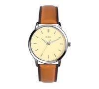 BUREI Mens Fashion Watches Dress Minimalist Wrist Watches for Men Brown Leather Analog Watch Display with Slim Case Design relojes para Hombres, Cream yellow face brown, Fashionable, classic