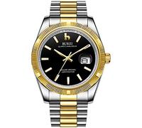 BUREI Men's Quartz Watch, Modern Analogue Dial with Date Window, Sapphire Glass, Stainless Steel Case and Strap, Green, Quartz Watch