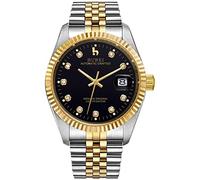 BUREI Mens Watch Automatic Mechanical Wrist Watch Apphire Glass Stainless Steel Watch for Men with Auto Date (Black Gold)