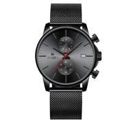 BUREI Mens Watch Fashion Minimalist Black Chronograph Analog Quartz Waterproof Mesh Stainless Steel Band Dress Watches for Men with Auto Date relojes para Hombres, red black