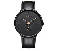 BUREI Men's Watch Minimalist Ultra Thin Black Dial Analog Quartz Wristwatch with Black Band (Black Rosegold)