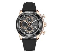 BUREI Men's Watches Chronograph Date Quartz Wrist Watch, Silicone Strap, Gray, Sporty Design, Waterproof, Gift for Men