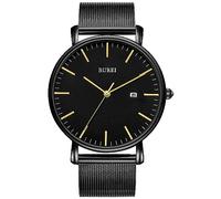 BUREI Men's Watches, Classic Analogue Dial with Date Japanese Quartz and Ultra-Thin Stainless Steel Mesh Band (Gold, Stainless Steel)
