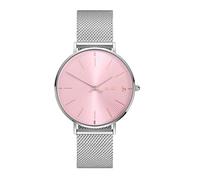BUREI Ultra-Thin Ladies' Watch Minimalist Timepiece Japanese-Style Analogue Quartz Watch Features a Supple Leather Strap Ladies' Gift (Pink Sliver, Stainless Steel)