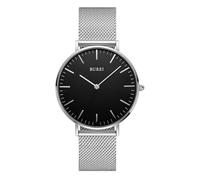 BUREI Ultra-Thin Ladies' Watch Minimalist Timepiece Japanese-Style Analogue Quartz Watch Features a Supple Leather Strap Ladies' Gift (White Black, Stainless Steel)