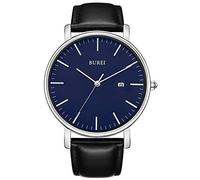 BUREI Ultra Thin Minimalist Modern Mens Watch Classy Date Gents Watch with Classic Simple Design of Big Face Soft Band