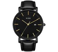 BUREI Ultra Thin Minimalist Modern Mens Watch Classy Date Gents Watch with Classic Simple Design of Big Face Soft Band (Gold)