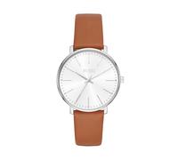 BUREI Women's Watches Fashion Minimalist Analogue Leather Quartz Waterproof Watches for Women, White - Silver - Brown, Strap.