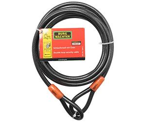 Burg-Wachter 124C Double Loop Vinyl Coated Multi-Stranded Braided Steel Cable with Self Coiling, Black, 12mm x 4.5m