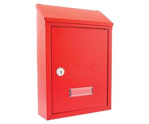 Burg-Wachter MB09R Avon Rear Entry Wall Mounted Galvanised Steel Lockable Weatherproof Post Box - Red - 21x30x7cm